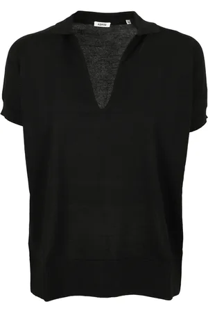 Aspesi Truien, Dames, Zwart, M, Katoen, Zwarte V-hals T-shirt