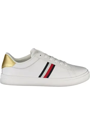 Tommy Hilfiger Schoenen, Dames, Wit, 38 EU, Luxe Gouden Detail Leren Sneakers