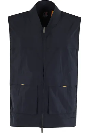 K-Way Jassen, Heren, Blauw, L, Nylon, Blauwe Nylon Gilet met Ritssluiting