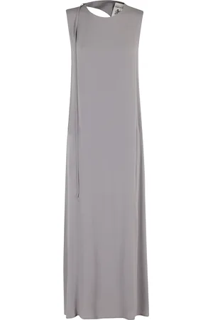 SEMICOUTURE Kleedjes, Dames, Grijs, S, Grijze Crepe de Chine Jurk