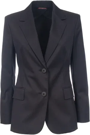 Max Mara Jassen, Dames, Zwart, XS, Katoen, Katoenen gabardine blazer met reverskraag