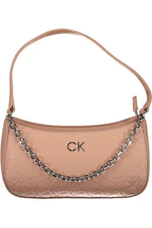 Calvin Klein Tassen, Dames, Roze, ONE Size, Polyester, Roze Schoudertas met Ritssluiting