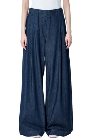 DRIES VAN NOTEN Broeken, Dames, Blauw, L, Denim, Wijde Pijp Denim Broek