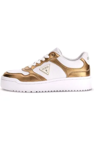 Guess Schoenen, Dames, Geel, 36 EU, Leer, Miram 6 Leren Sneakers Ronde Neus Vetersluiting