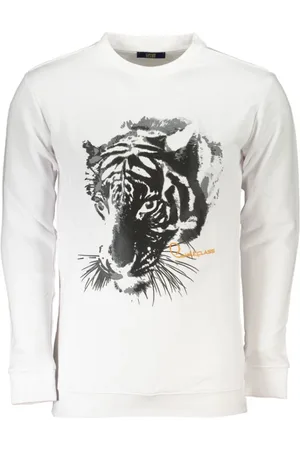 Roberto Cavalli Sweatshirts & Hoodies, Heren, Wit, 3Xl, Gedrukte Sweatshirt met Ronde Hals