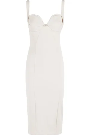 Elisabetta Franchi Kleedjes, Dames, Wit, M, Boter Gele Midi Buis Jurk