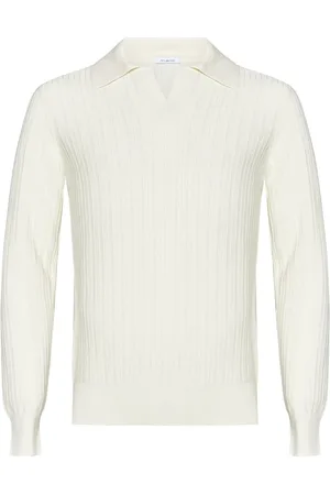 Malo Truien, Heren, Wit, 2Xl, Katoen, Witte V-hals Sweater met Herringbone Stitch