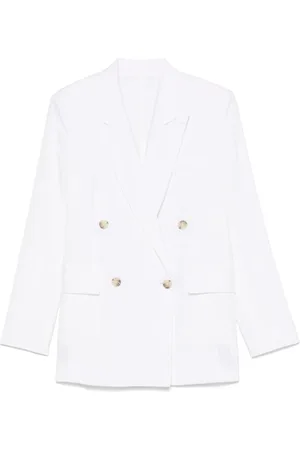 HUGO BOSS Jassen, Dames, Wit, M, Witte Double-Breasted Jas met Schoudervullingen