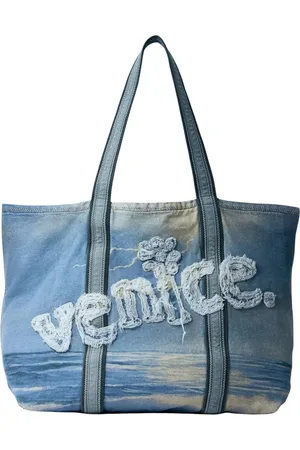 ERL Tassen, Heren, Blauw, ONE Size, Katoen, Storm Print Tote Tas met Logo