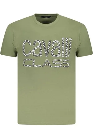 Roberto Cavalli Tops, Heren, Groen, 2Xl, T-shirt met opvallende print