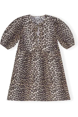 Ganni Kleedjes, Dames, Bruin, S, Katoen, Leopard Geprinte Katoenen Mini Jurk
