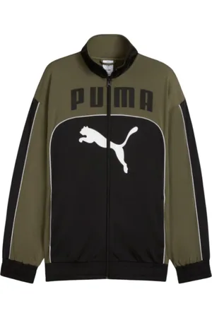 PUMA Sweatshirts & Hoodies, Heren, Zwart, M, Polyester, Zwarte Rits Track Jacket Retro Stijl