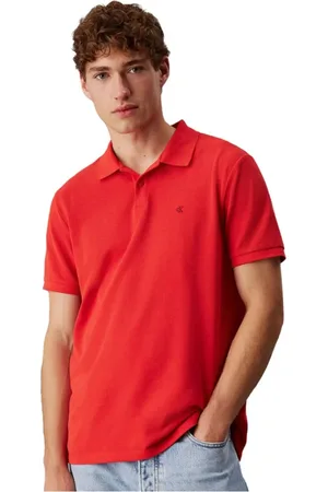 Calvin Klein Tops, Heren, Rood, 2Xl, Katoen, Rode Polo Shirt Regular Fit Geborduurd