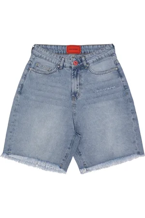 Vision Of Super Korte broeken, Heren, Blauw, W28, Denim, Blauwe denim shorts met wit logo