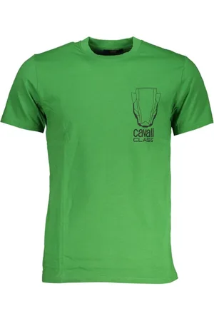Roberto Cavalli Tops, Heren, Groen, L, Katoen, Heren Bedrukt Katoenen T-Shirt
