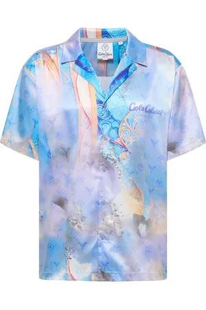 Carlo Colucci Overhemden, Heren, Blauw, M, Polyester, Ornament Gebreid Oversized Shirt