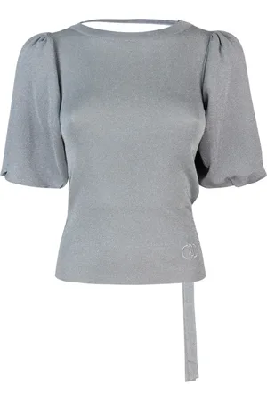 Liu Jo Blouses & Shirts, Dames, Grijs, M, Polyester, Glinsterende Ballonmouw Sweater