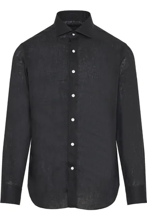 BARBA Overhemden, Heren, Zwart, 4Xl, Linnen, Italiaans Linnen Overhemd voor Mannen