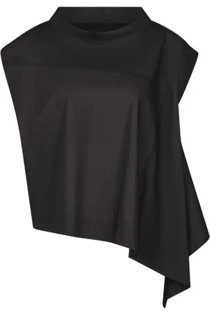 Annette Görtz Tops, Dames, Zwart, S, Katoen, Zwarte Asymmetrische Top Yoko Stijl
