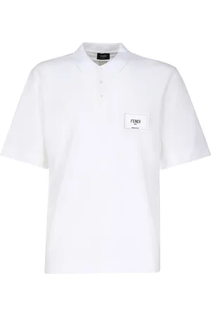 Fendi Tops, Heren, Wit, S, Katoen, Witte Polo Shirt met Jacquard Label