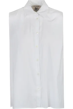 SEMICOUTURE Blouses & Shirts, Dames, Wit, 2Xs, Katoen, Popeline Mouwloze Blouse met Puntkraag