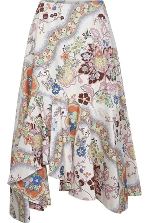 Etro Rokken, Dames, Veelkleurig, S, Katoen, Bloemen Vlinder Print Asymmetrische Rok