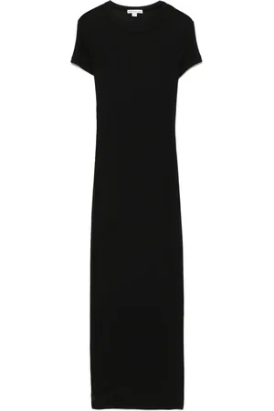 James Perse Kleedjes, Dames, Zwart, M, Katoen, Geribbelde Midi Jurk