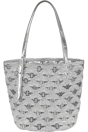 Paco rabanne Tassen, Dames, Grijs, ONE Size, Nylon, Zilveren Handtas met Dubbele Handvatten