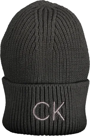 Calvin Klein Accessoires, unisex, Zwart, ONE Size, Katoen, Zwarte Dames Geborduurde Logo Beanie