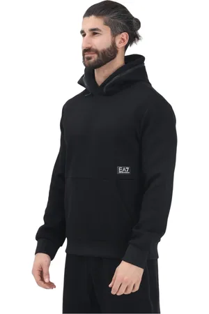 EA7 Sweatshirts & Hoodies, Heren, Zwart, L, Zwarte hoodie trui moderne minimalistische stijl