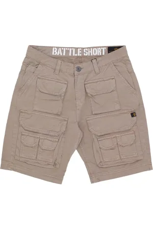 Alpha Industries Korte broeken, Heren, Grijs, W28, Katoen, Vintage Cargo Shorts met knoopsluiting