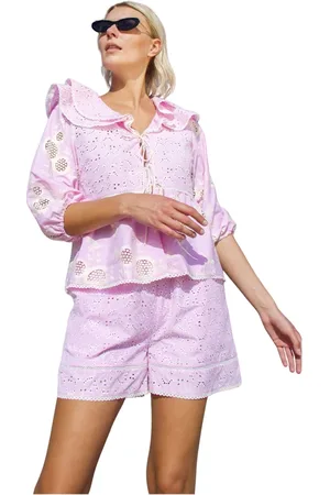 Crās Korte broeken, Dames, Roze, 2Xl, Katoen, Broderie Anglaise Shorts in Stripe