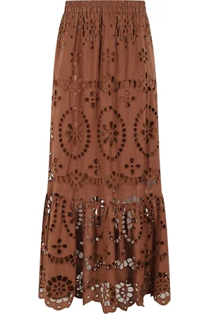 MC2 SAINT BARTH Rokken, Dames, Bruin, S, Katoen, Bruine Kant Maxi Rok