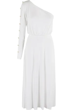 Elisabetta Franchi Kleedjes, Dames, Wit, S, Ivoor One-Shoulder Midi Jurk