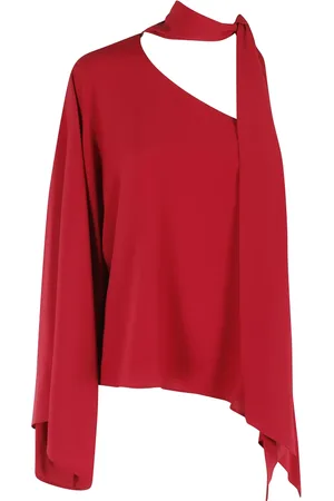 FEDERICA TOSI Blouses & Shirts, Dames, Rood, S, Asymmetrische Crepe de Chine Blouse