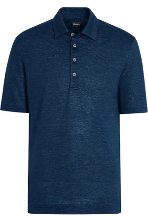 Ermenegildo Zegna Tops, Heren, Blauw, XL, Linnen, Linnen poloshirt 3 knopen Italië