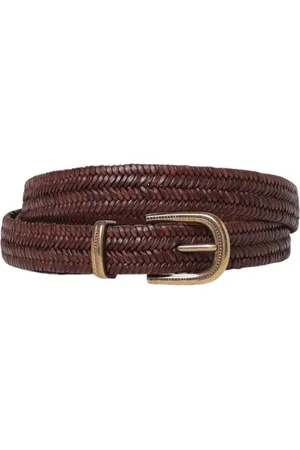 Brunello Cucinelli Accessoires, Dames, Bruin, M, Luxe geweven leren riem