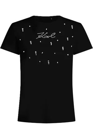 Karl Lagerfeld Tops, Dames, Zwart, S, Katoen, Zwarte dames T-shirt met kristallen versiering