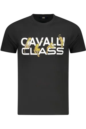 Roberto Cavalli Tops, Heren, Zwart, L, T-shirt met gedurfd print