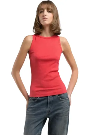 Replay Tops, Dames, Rood, M, Katoen, Geribbeld katoenen hemdje voor dames