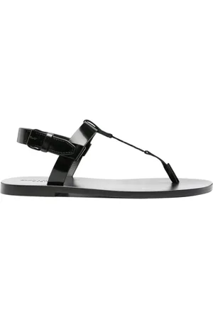 Saint Laurent Schoenen, Heren, Zwart, 44 EU, Leer, Cassandre leren teenslippers met geborstelde afwerking