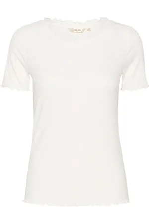Cream Tops, Dames, Wit, XL, Wit T-shirt met gekrulde randen