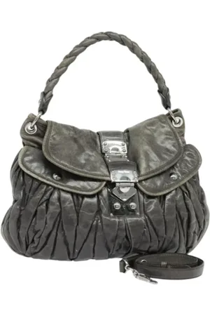 Miu Miu Pre-owned, Dames, Grijs, ONE Size, Leer, Tweedehands leren handtassen
