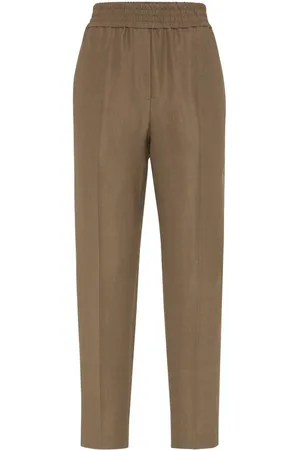 Brunello Cucinelli Broeken, Dames, Bruin, S, Olijfbruine elastische taillebroek