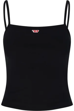 Diesel Tops, Dames, Zwart, S, Katoen, Zwarte Geribbelde Tanktop met Dunne Bandjes