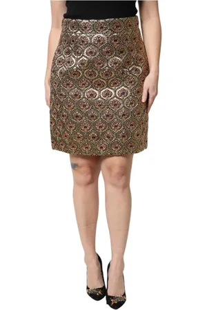 Dolce & Gabbana Rokken, Dames, Bruin, L, Wol, Luxe Brocade A-lijn Minirok