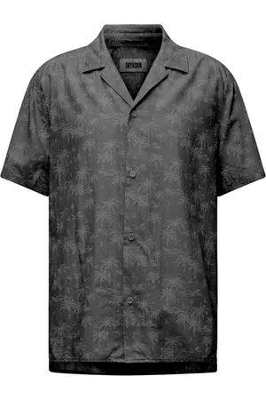 Drykorn Overhemden, Heren, Zwart, 2Xl, Katoen, Korte mouwen overhemd Palm patroon