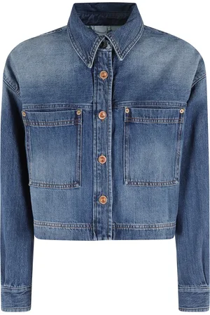 Aspesi Jassen, Dames, Blauw, S, Denim, Denim Cropped Jack met Voorzakken