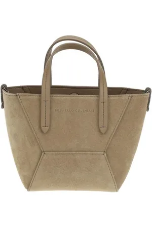 Brunello Cucinelli Tassen, Dames, , ONE Size, Suède, Elegante Leren Schoudertas met Monogram