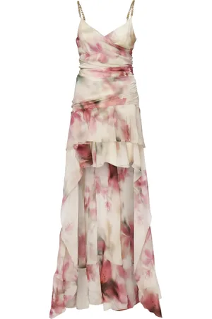 Guess Kleedjes, Dames, Veelkleurig, S, Rode Flounce Hem Mouwloze Jurk